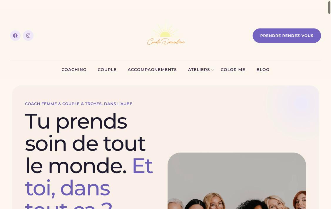 Page d'accueil du site internet de Carole Desmoulière, coach femme et couple
